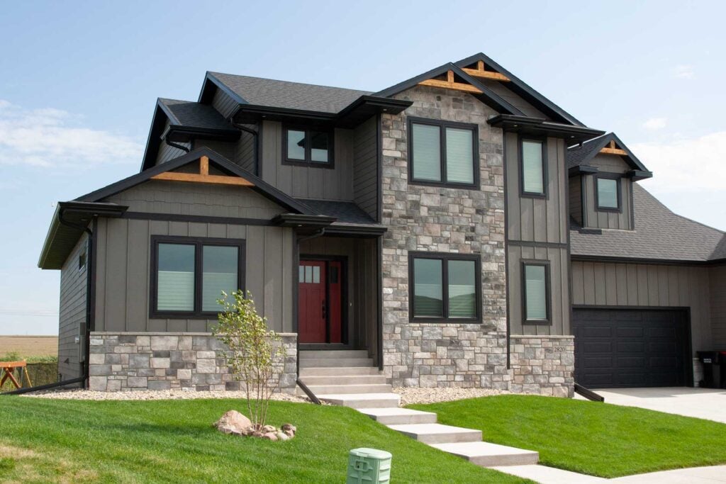 Turin Volterra Accent wall on the exterior of a modern farmhouse style home.