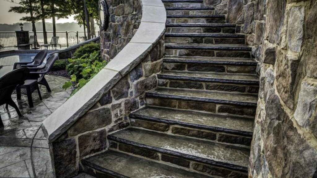 Outdoor stairs made with veneer stone